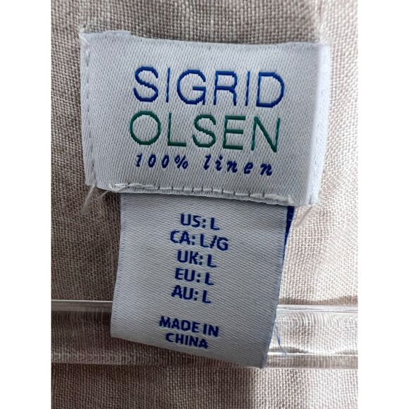 Sigrid Olsen Sleeveless Top 100% Linen in Tan Size Large Mother of Pearl Button - Picture 4 of 4